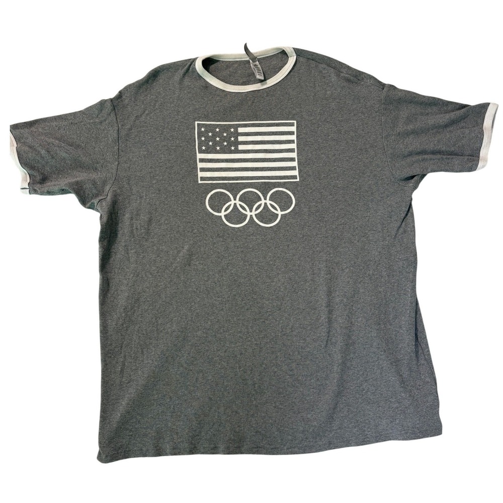 SKIMS Team USA Olympic Ringer T-Shirt Heather Grey Ribbed Medium M